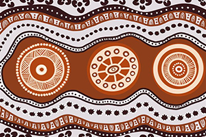 Aboriginal artwork of dots and circles in shades of brown and tan