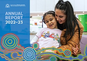 The front cover of the CAHS 2022-23 Annual Report, which features a mother hugging her daughter, both of them are smiling