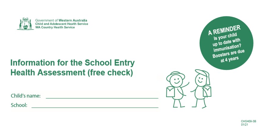 School Entry Health Assessment letter front