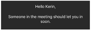 This will take you to a screen which will show your name and say ‘Someone in the meeting should let you in soon’
