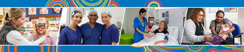 A group of four images showing different CAHS staff in a variety of roles including community child health nursing, medical staff and nursing