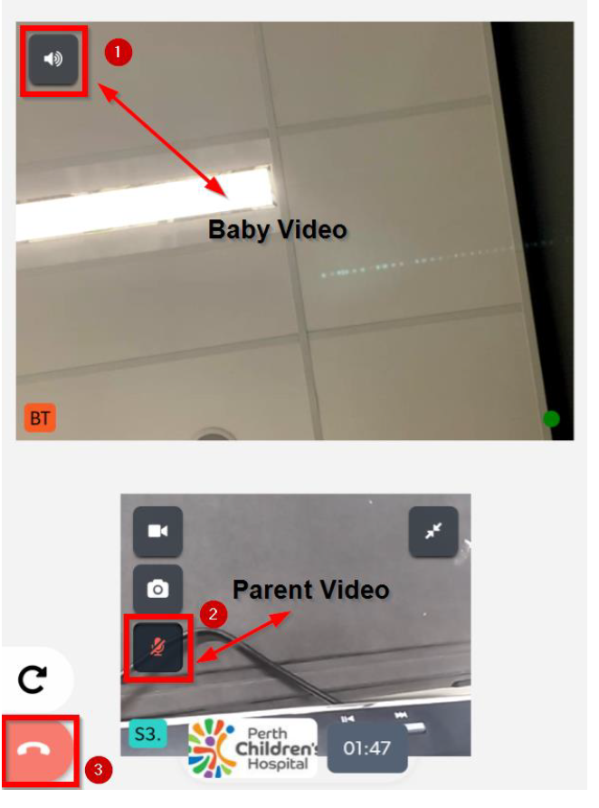 FamCam parent and baby's video screen
