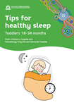 Cover image of the publication 'Tips for healthy sleep' for King Edward Memorial Hospital and Perth Children's Hospital, depicting a toddler sleeping in bed