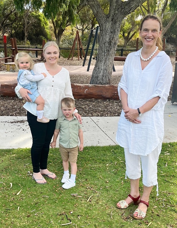 Dr Kristina Reuter with Summer Walker who is participating in the SYMBA trial with her son Louie. Daughter Remi is also pictured.  