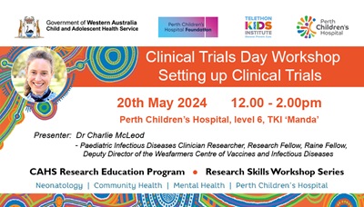 World clinical Trials Day Workshop: Setting up Clinical Trials. Presented by Dr Charlie McLeod. 12.00-2.00pm Monday 1 May 2024. Booking link: https://www.trybooking.com/CPTTB
