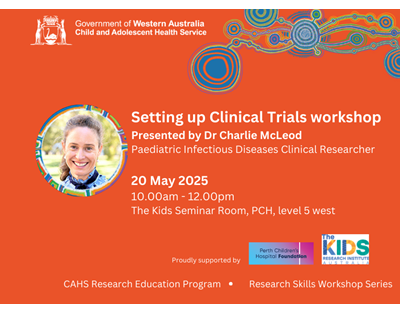 Setting Up Clinical Trials Workshop - presented by Dr Charlie McLeod. 10am-12pm, The Kids seminar room, PCH level 5 west. Register at: https://www.trybooking.com/CZWHA